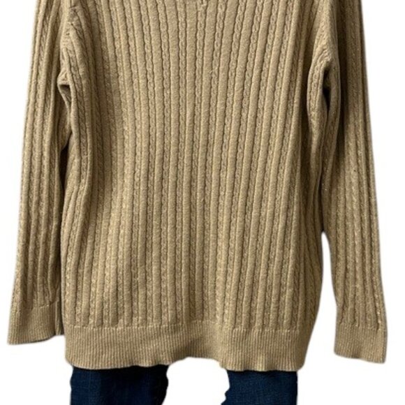 Laura Scott Tan Metallic Gold V-Neck Cable Knit Pullover Sweater 2X - Picture 4 of 9